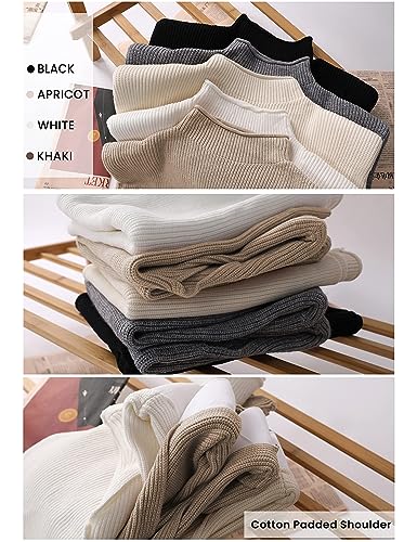 HOOEVER WOMEN’S TURTLENECK SLEEVELESS KNITTED TANK TOPS SHOULDER PADS SWEATER VEST(WHITE-XS)