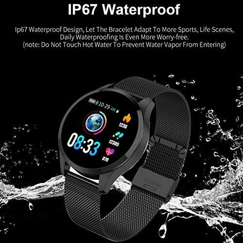 Smart Watch Fitness Tracker Color Screen Heart Rate Sleep Monitor Calorie Counter Pedometer Camera Stainless Steel Black