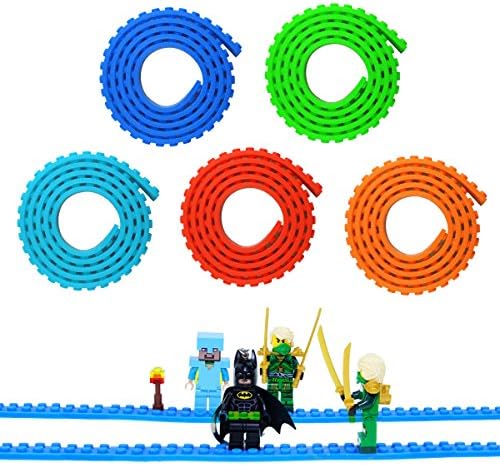 Block Tape for Lego Bricks, 5 Rolls(3ft/Roll)Multicolor Silicone Non-Toxic Safe Tapes with Reusable Self-Adhesive Strips as Brick Base Plates for Toy Building Block
