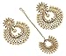 Muchmore Girl's Ethnic Fashion Beautiful Gold Plated Crystal Stone Polki Earrings with Maangtikka Jewelry