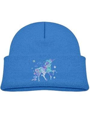 Kids Cool Blue Watercolor Dots Horn Unicorn Casual Flexible Winter Knit Hats/Ski Cap/Beanie/Skully Hat Cap