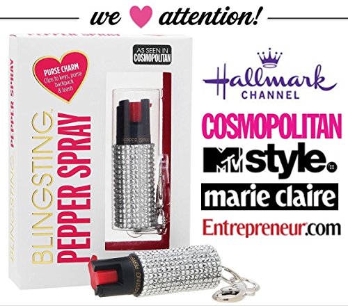 BLINGSTING Cute and Quick Access Self Defense Police Strength Rhinestone Pepper Spray Keychain with UV Marking Dye, Personal Protection for Women, Silver - Thumbnail 2