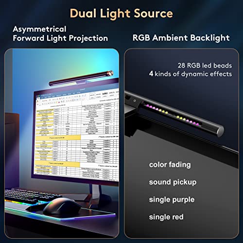 Monitor Light Bar with RGB Backlight, Flat/Curved Screen Bar Reduce Eye