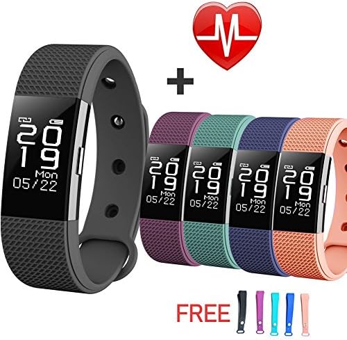 Fitness Tracker, Activity Tracker Pedometer Waterproof Sports Smart Band Watch Bluetooth Wristband Heart Rate Sleep Monitor,Calorie Counter Watch with 5 colors Replacement straps for Android or iOS