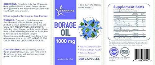 Starfire Supplements Borage Oil 1000mg 200 Capsules Concentrate Emulsified Dry
