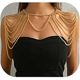 Gold Punk Shoulder Chain Necklace Jewelry Sexy Arm Chain Festival Rave Multi-layered Shoulder Body Chain Bikini Tassel Body Jewelry for Women