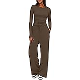Darong Women's 2 Piece Lounge Sets 2026 Long Sleeve Tops and Wide Leg Pants Set Matching Travel Airport Outfit