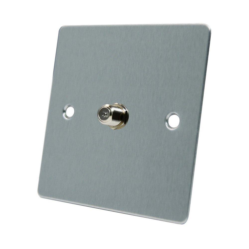 AET FSC1GSKY Satin Chrome Flat 1 Gang Sky F Type Socket for Satellite Outlets, 240 V