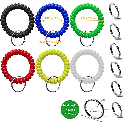 Wrist Keychain - Spring Spiral Stretch Coil Wristband Key Ring Key Chain, for Gym, Pool, ID Badge,Keys