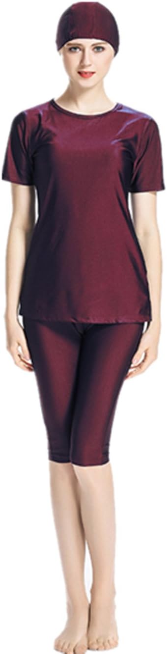 Women's Short Sleeve Muslim Swimwear Islamic Burkini Hijab Modest Lady Swimsuit (Red, Int'l~XXX-Large)