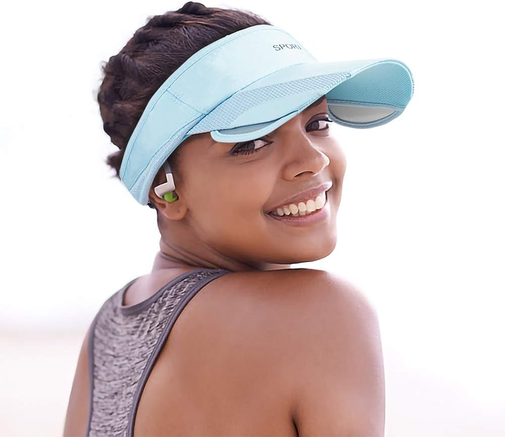 Men Women Sun Protection Sports Visor Hats Summer Wide Brim Adjustable Golf Tennis Blue: Clothing