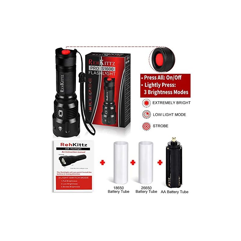 REHKITTZ Torch LED Torches Super Bright Powerful Lumens Adjustable Focus Flashlight for Dog