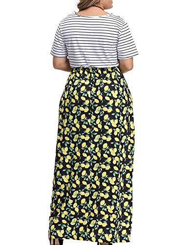 image for Allegrace Women's Plus Size Floral Print Striped Patchwork Maxi Dress 