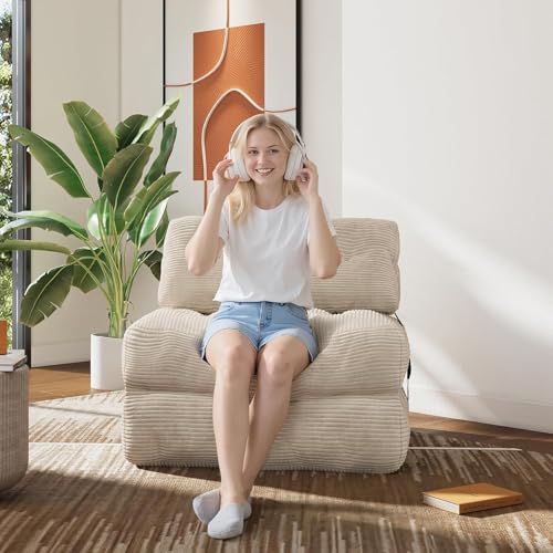190 * 85 * 20Cm Folding Sofa Bed, Portable Fold Out Floor Couch Lounge, Convertible Sleeper Chair with Pillow for Living Room Bedroom, Beige