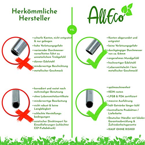 AllEco® Edelstahl Strohhalm wiederverwendbar bunt 16er Set Pick & Mix + 2 Reinigungsbürsten + Eco-Beutel Metall… – Bild 7