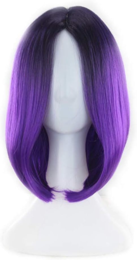 Lurrose Womens Gradient Bob Wig Short Synthetic Hair Cosplay Adjustable Comfortable Daily Party Halloween