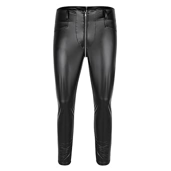 CHICTRY Herren Strumpfhose Wetlook Glanz Leder-optik Leggings schwarz Hosen Unterwäsche Pants mit Zipper