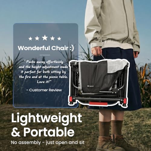 HIKEMOON Folding Camping Director Chairs, Oversized Heavy Duty Portable Chair with Adjustable Height, Side Table & Storage Pocket, Compact Fold for Outdoor, Camp, Beach, Fishing, Lawn, Travel