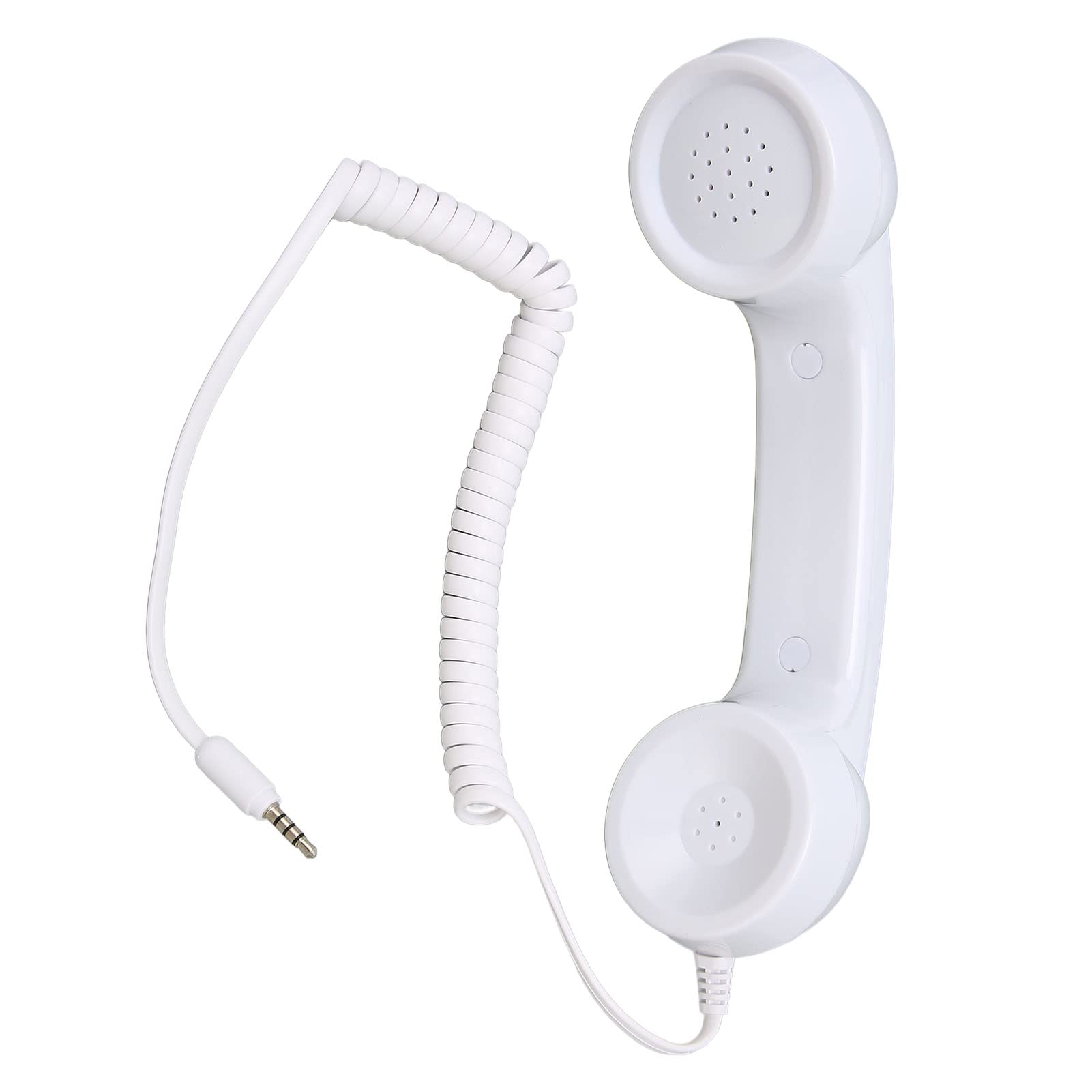 Retro Phone Handset, 3.5mm Telephone Handset Cell Phone Receiver Mic Microphone for Cellphone Smartphone, with Answer Button, Sound Switch (White)