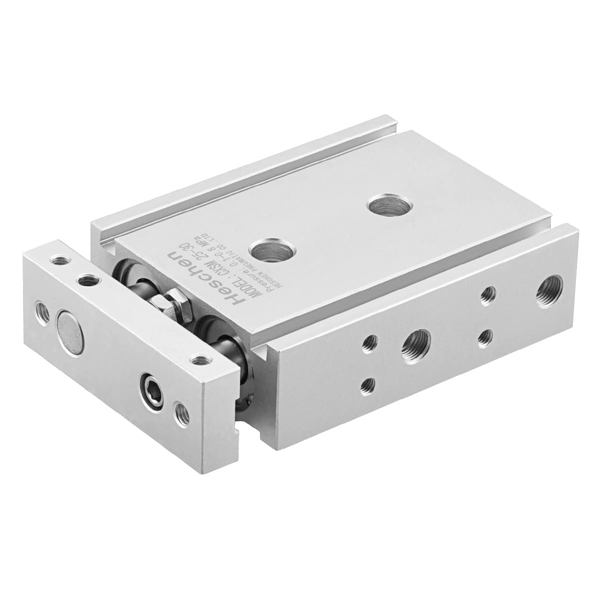 Heschen Dual Aluminum Air Cylinder CXSM 25 Series Guide Rod Plate Double Rod Guided Pneumatic Slide Bearing Cushioned 25mm Bore Double Acting (30mm Stroke)