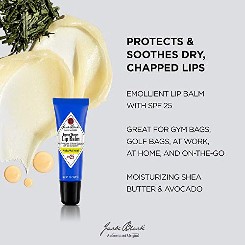 JACK BLACK – INTENSE THERAPY LIP BALM SPF 25, 0.25 FL OZ – GREEN TEA ANTIOXIDANTS, LONG LASTING TREATMENT, BROAD-SPECTRUM UVA AND UVB PROTECTION, PINEAPPLE MINT FLAVOR, 0.25 OZ.