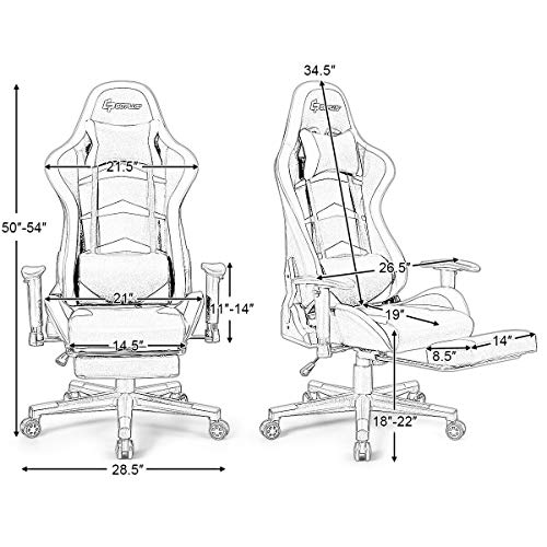 Goplus Massage Gaming Chair with LED Light, Reclining Backrest