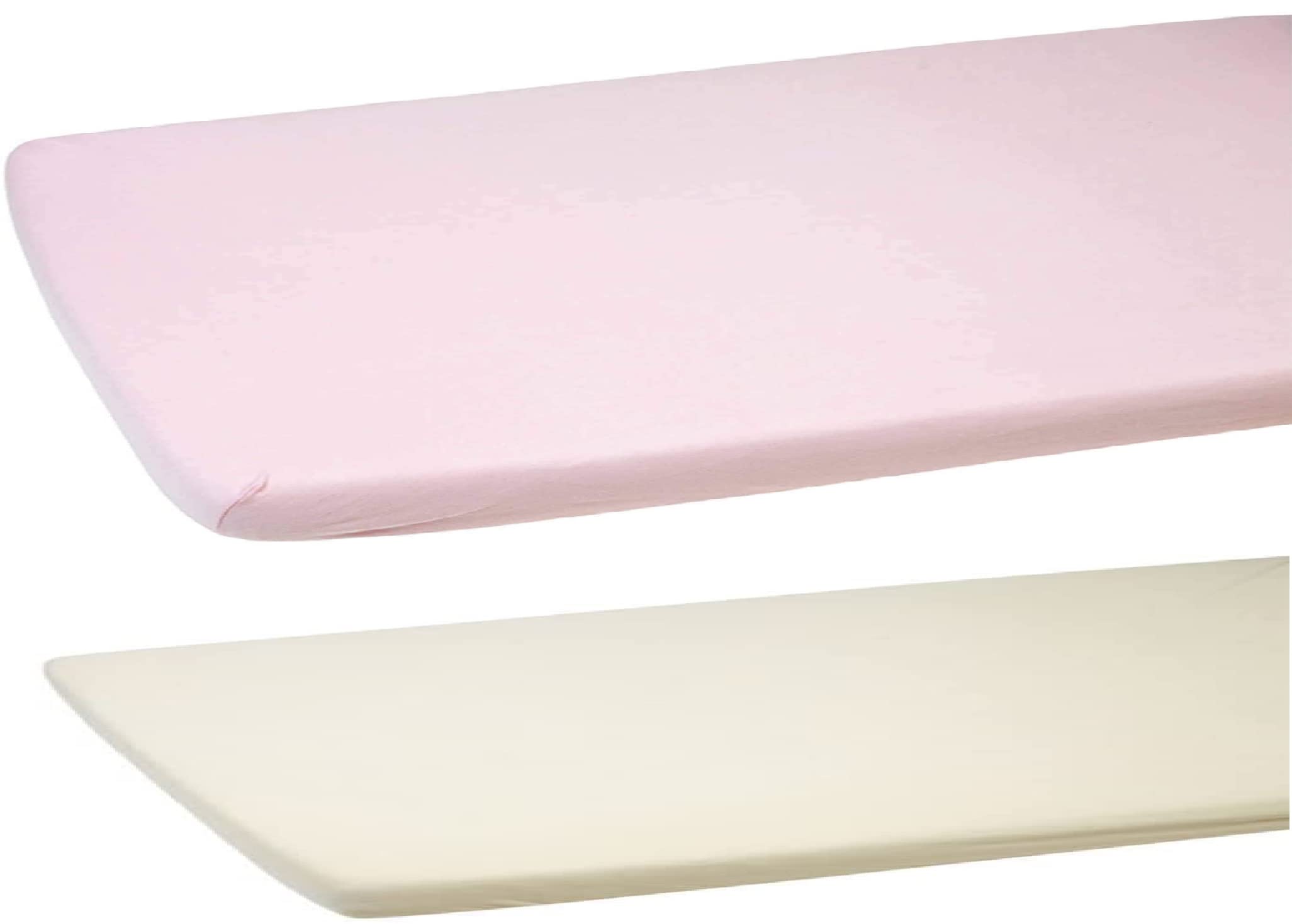 Dudu N Girlie Cotton Travel Cot Sheets Fitted | Travel Fitted Sheet 95x65 | Jersey Soft Bedsheet Hypoallergenic Elasticated Breathable Fitted Cot Sheets (Pack of 2, Cream & Pink)
