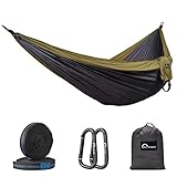 Camping Hammock, Double Hammock with Tree Straps, Portable Lightweight Nylon Parachute Hammock for Backpacking Travel Beach Hiking Garden Yard, 500Lbs for 2 Person by ALPRANG(Dark Grey/Camel)