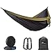 Camping Hammock, Double Hammock with Tree Straps, Portable Lightweight Nylon Parachute Hammock for Backpacking Travel Beach Hiking Garden Yard, 500Lbs for 2 Person by ALPRANG(Dark Grey/Camel)