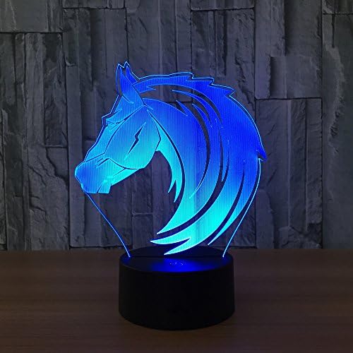 Circle Circle Horse Head 3D Optical Illusion Lamp 7 Colors Change and 15 Keys Remote Control Children Kids Bedside Table LED Night Light