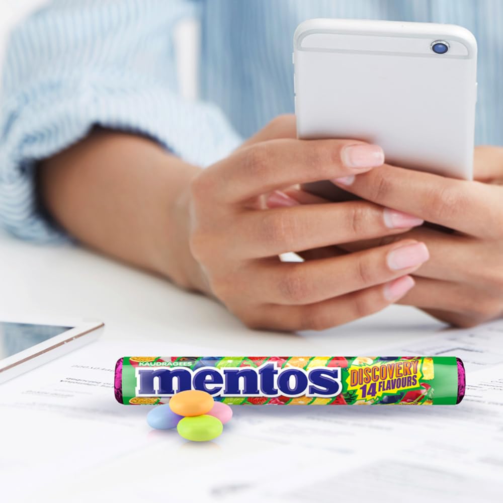 Mentos Dragees Discovery, Optimal-saure Frucht-Bonbons mit 14 Flavours, fruchtig-spritzige Kaubonbons, Optimaligkeiten 3er Pack (3 Rollen), vegan 3