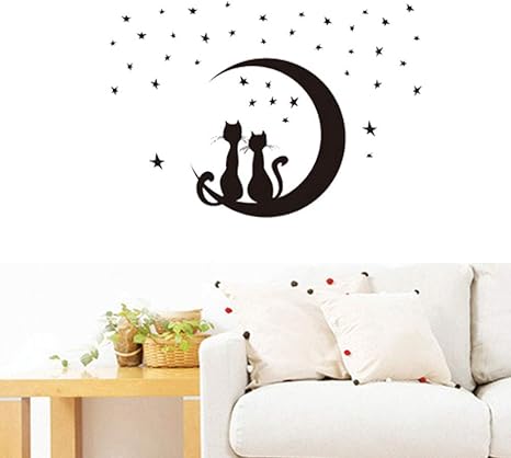 Amazon ウォールステッカー 月の星空の猫 壁紙シール 飾り 壁紙 シール Diyウォールステッカー インテリア 窓 ドア 壁飾 ウォールステッカー オンライン通販