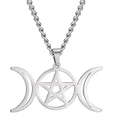 TEAMER Triple Moon Goddess Necklace Stainless Steel Amulet Wicca Hekate Wheel Necklace Pagan Jewelry for Women Men