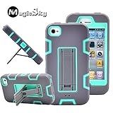 iPhone 4s case, iPhone 4 case, MagicSky Robot Series Hybrid Armor Defender Case Cover with Kickstand for Apple iPhone 4/4S - Cyan/Grey