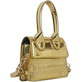 GORGLITTER Women's Gold Mini Bag Metallic Top Handle Crossbody Evening Party Handbag Purses Formal Flap Clutch Bags