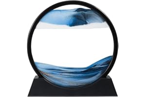 Bochino Moving Sand Art Picture, Dynamic Sand Picture - 10" Large Round Glass 3D Deep Sea Sand Frame Art Sandscape Desktop Art Decor for Home & Office