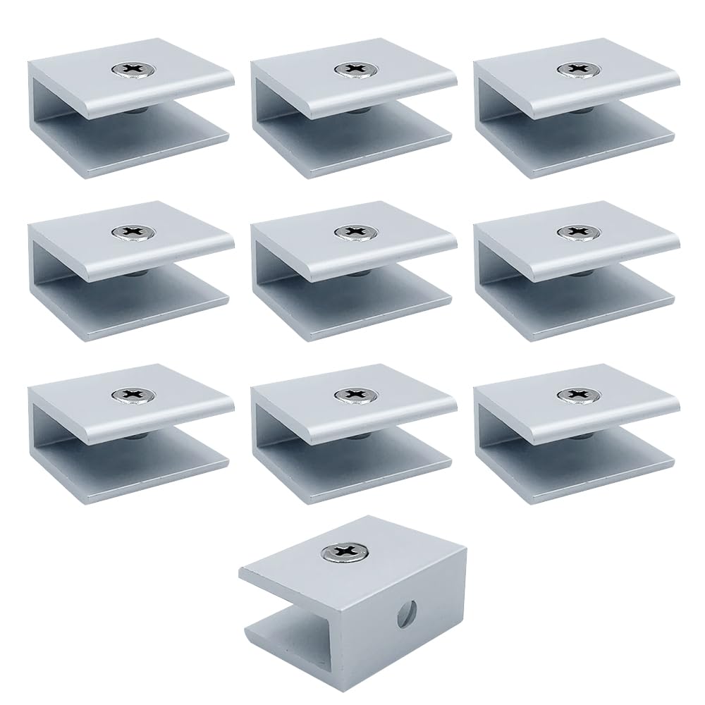 WYAN 10 Pcs Adjustable Square-Shaped Glass Shelf Brackets,Wall Mounted,Aluminum Alloy Polished,Adaptive 6-8MM Thickness Glass(Without Screws)