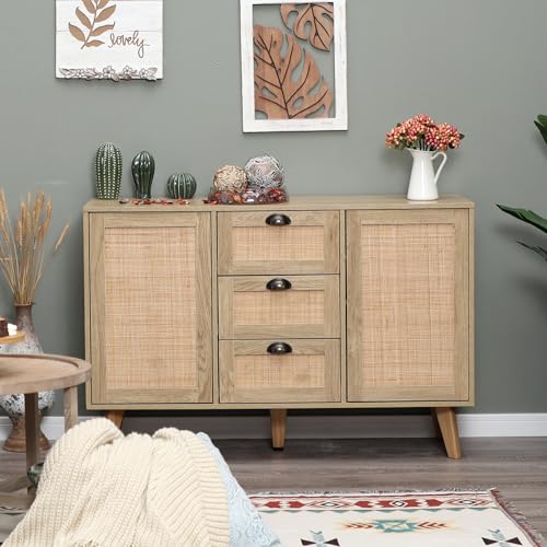 PHI VILLA Rattan Dresser Small Cabinet for Bedroom Accent Storage ...