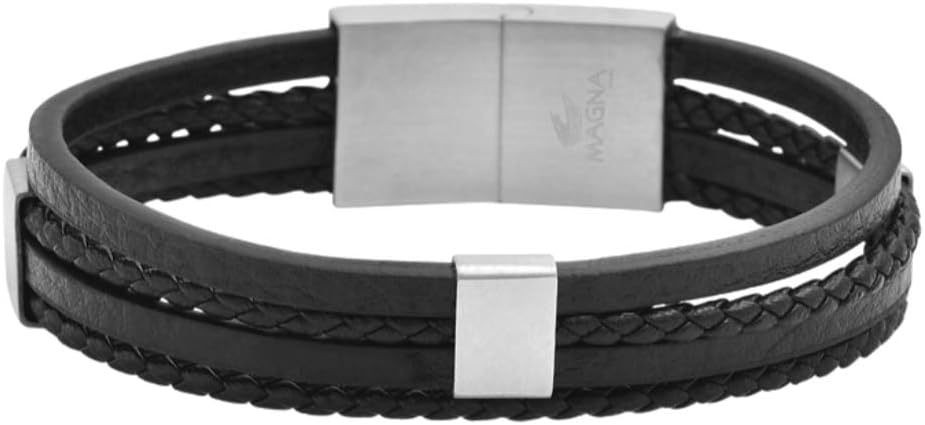 Magna SteelMen's Multi-Strand Braided Genuine Leather Wheat Chain Bracelet with Magnetic Closure
