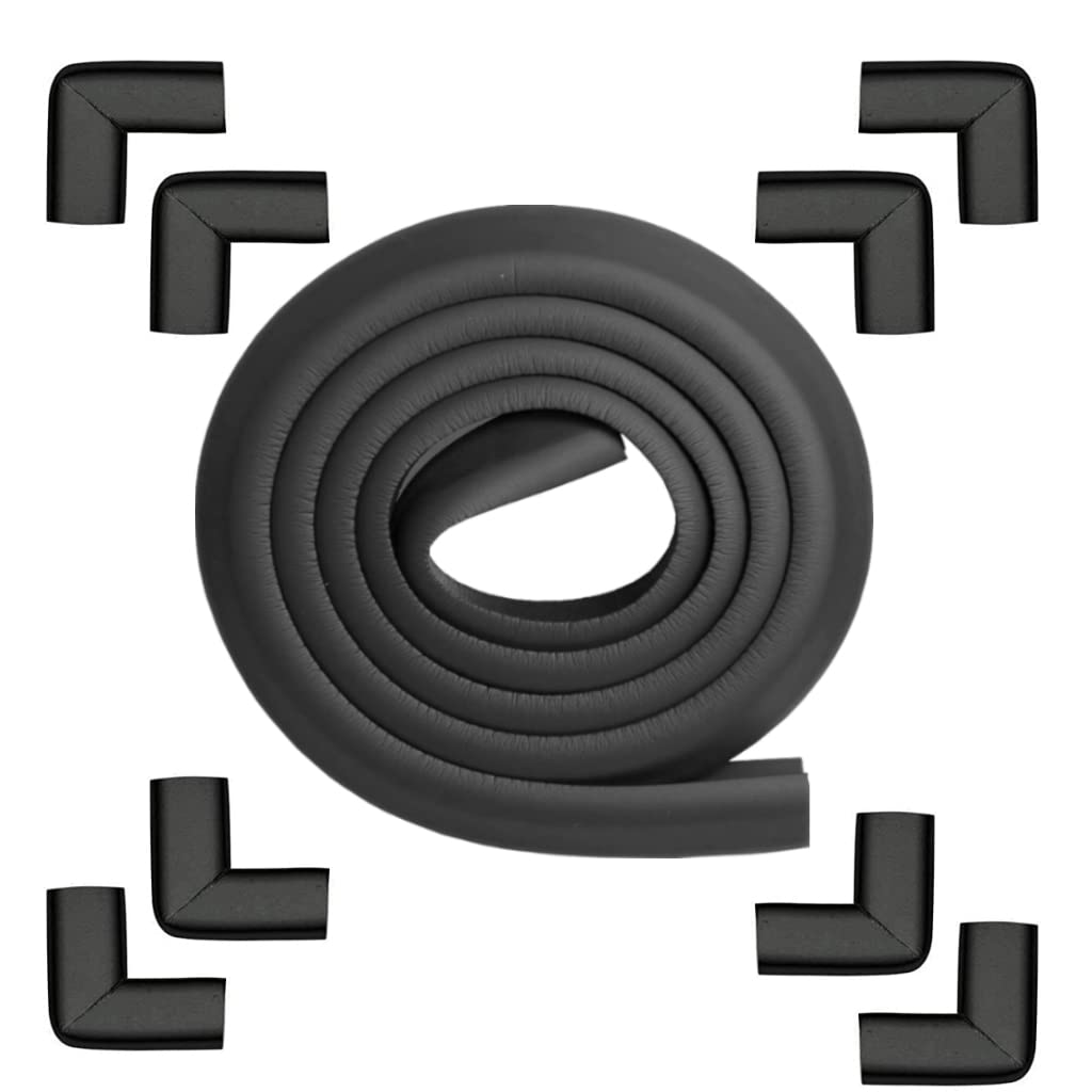 Safety Corner Protectors, Edge & Corner Guards for Kids and Baby Proofing, Table Protector- Corner Cushion and Edge Safety Bumpers 4m 4m (13.2ft + 8 Corners with Strong Adhesive, Black)