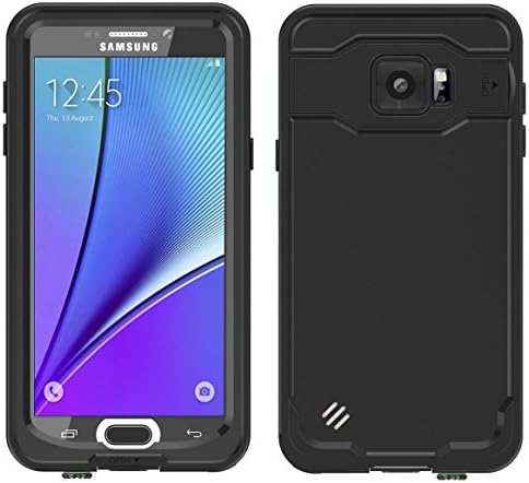 Galaxy Note 5 Best Waterproof Case, Tomplus Underwater Full Body IP-68 Waterproof Shockproof Dust/Dirt/Snow Proof Rugged Hybrid Protective Case Cover Skin for Samsung Galaxy Note 5 (T-Black)