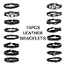 FINREZIO 16 PCS Black Braided Leather Bracelets Set for Men Punk Wrap Cuff Bracelet Adjustable