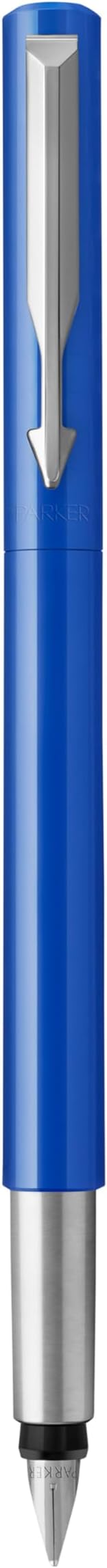 Parker Vector Fountain Pen Blue Chrome Trim Medium Nib Blue Ink Hangtab view 3