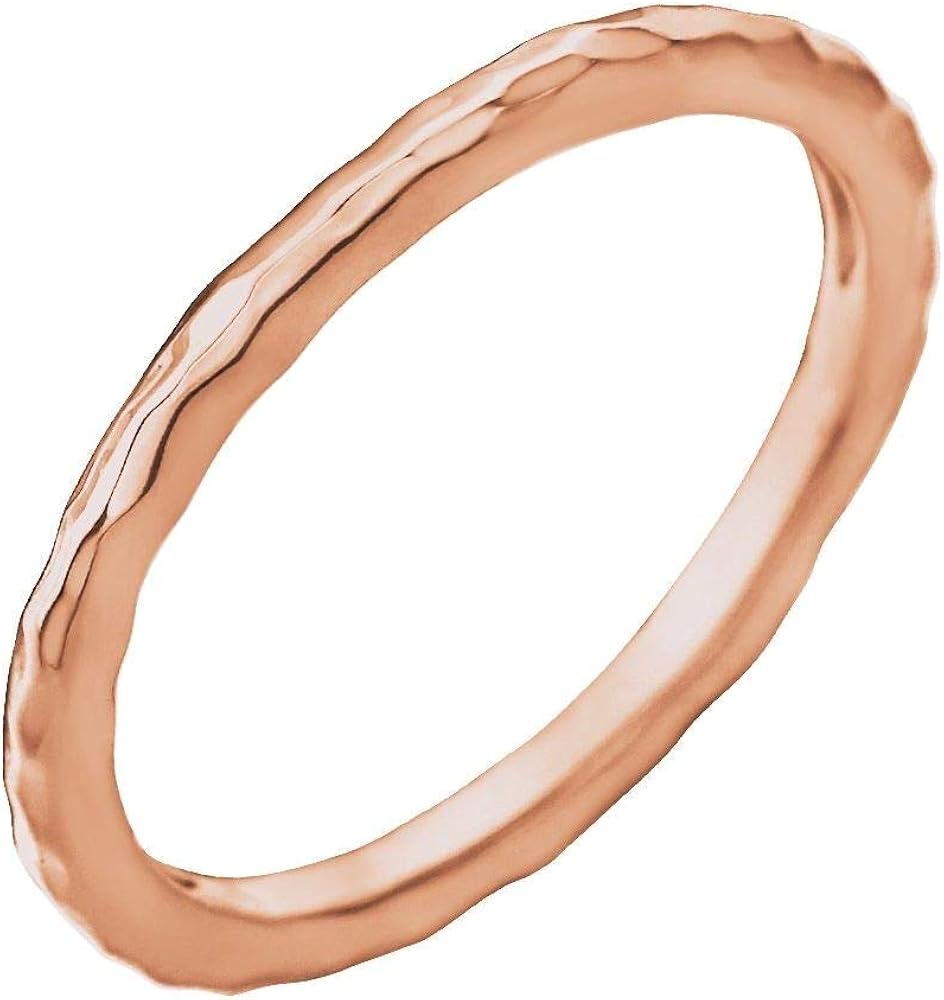 Amazon.com: 14kt Rose Gold 2mm Hammered Stackable Ring in Size 6: Clothing