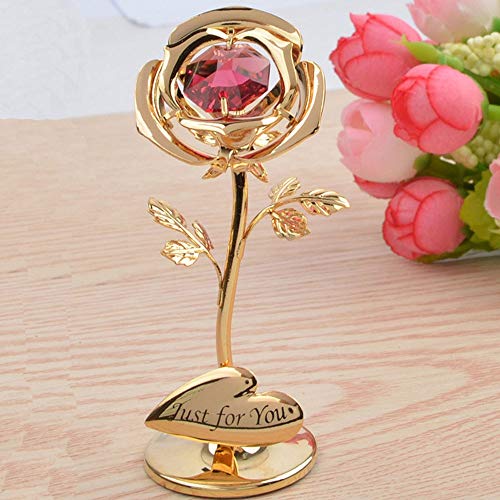 Gold Happy Crystal Beauty and The Beast Enchanted Red Rose Dome Flower Figurine Ornament Lover's Gifts Boxes