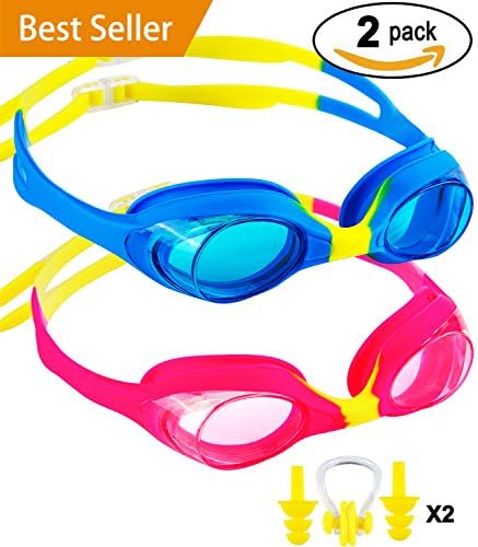 SBORTI 2 Pack Kids Swimming Goggles,No Leaking,Anti Fog,UV Protection Swim Glasses Water Goggles