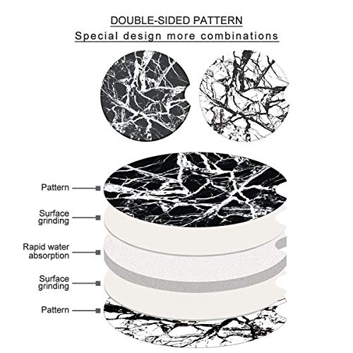 Absorbent Stone Car Coasters for Drinks, Black Marble Style Absorb Condensation for protect the Car cup holder and keep your car clean,Small 2.6" Diameter,Set of 2 - Thumbnail 2