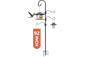 Pvifvi Shepherds Hooks for Outdoor Heavy Duty, 92 Inch Adjustable Bird Feeder Pole with 5 Prong Base, Hummingbird Feeder Stand and Plant Hanger for Garden, Lanterns & Wind Chimes