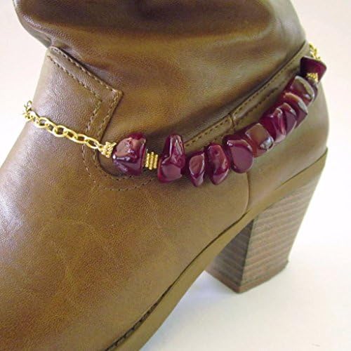 Burgundy Quartz Nuggets Gemstone Adjustable Boot Bracelet 15 Inches
