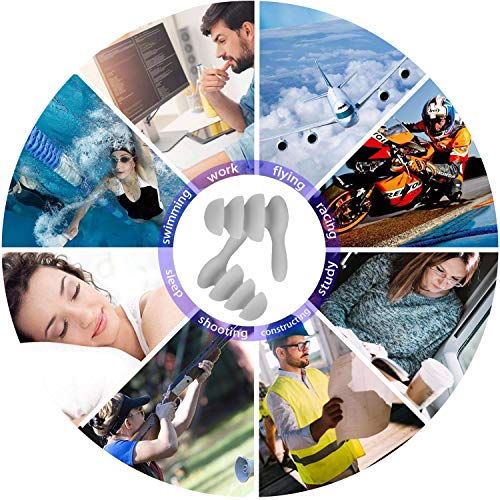 Reusable Silicone Ear Plugs, ONE PIX Waterproof Noise Cancelling Earplugs for Sleeping, Swimming, Concerts, Airplanes and More - 4 Pair Gray